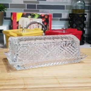 Embossed‎ Diamond Pattern Design Covered Butter Dish Glass 1/4lb Butter Keeper